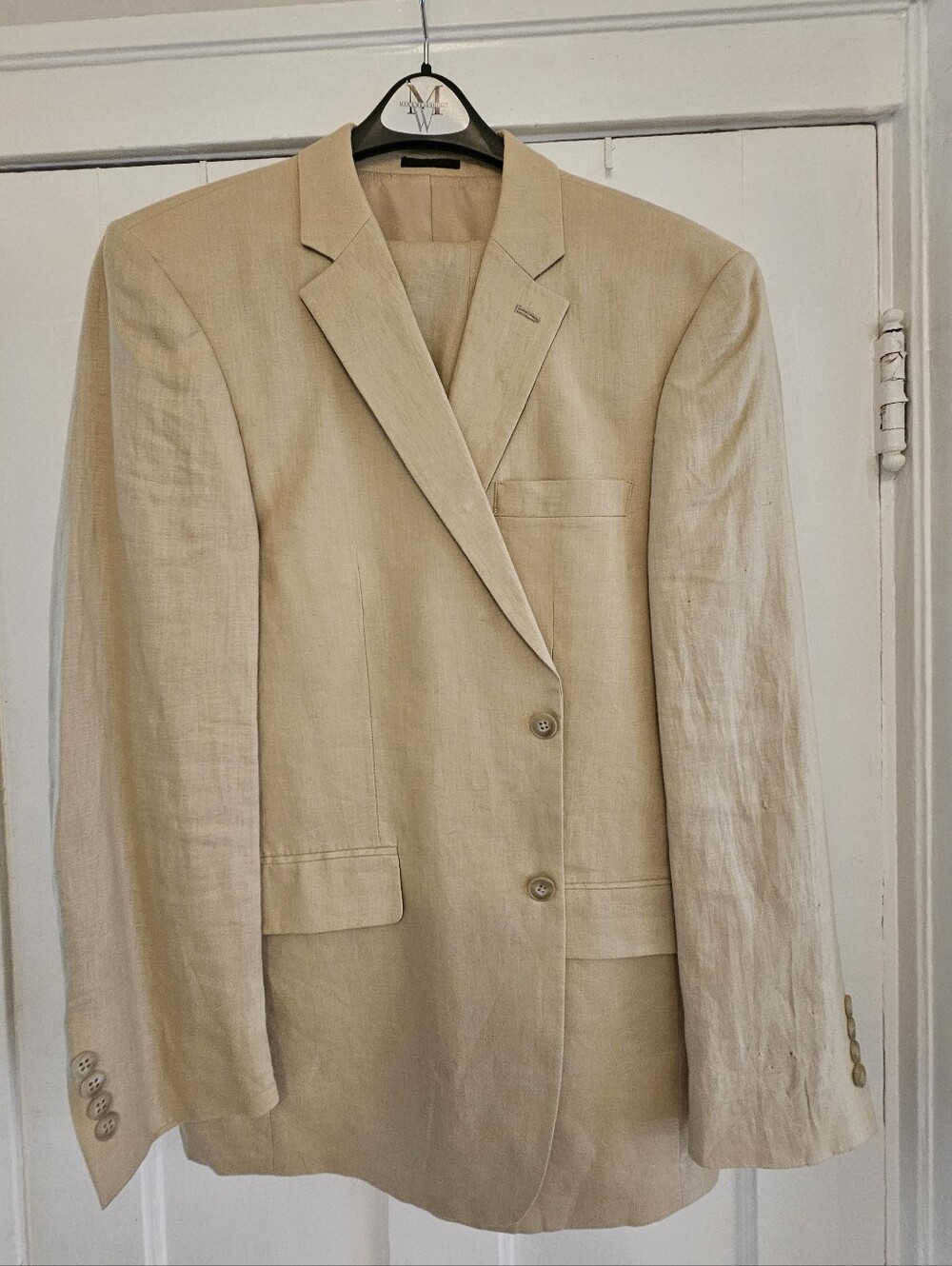 Andrew Fezza Men's Beige Linen Two-Button Suit (DAMAGED JACKET)